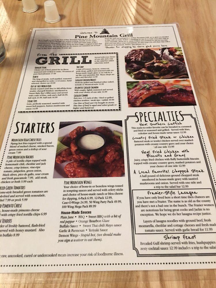 Menu at pine mountain grill & gifts restaurant, Whitesburg