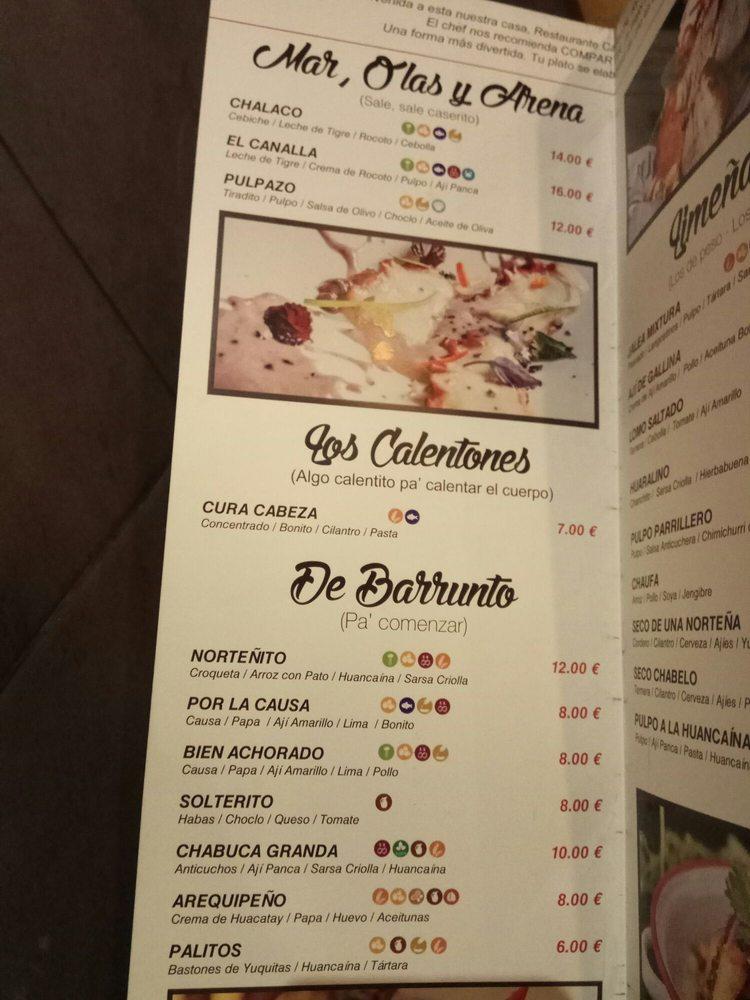 Menu at Callao 24 restaurant, Madrid