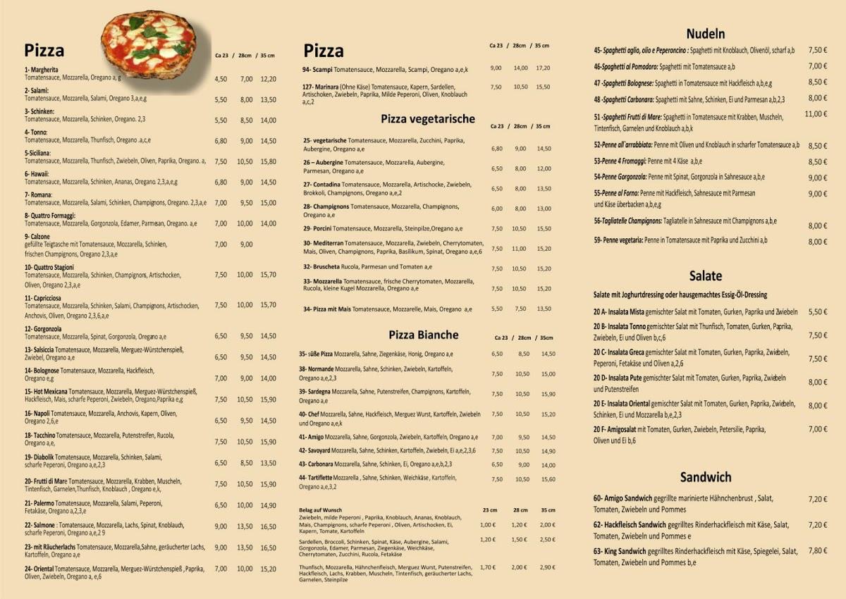 Speisekarte von Pizzeria Amigo Neustadt, Neustadt in Holstein