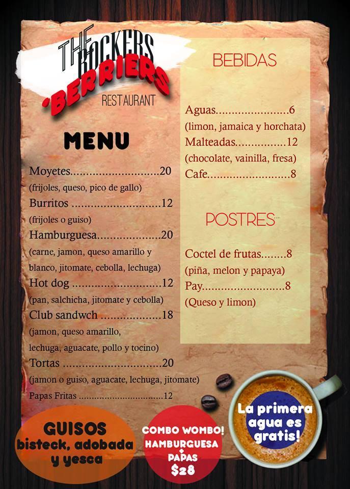 Menu at The Rockers 'Berries restaurant, Zacatecas