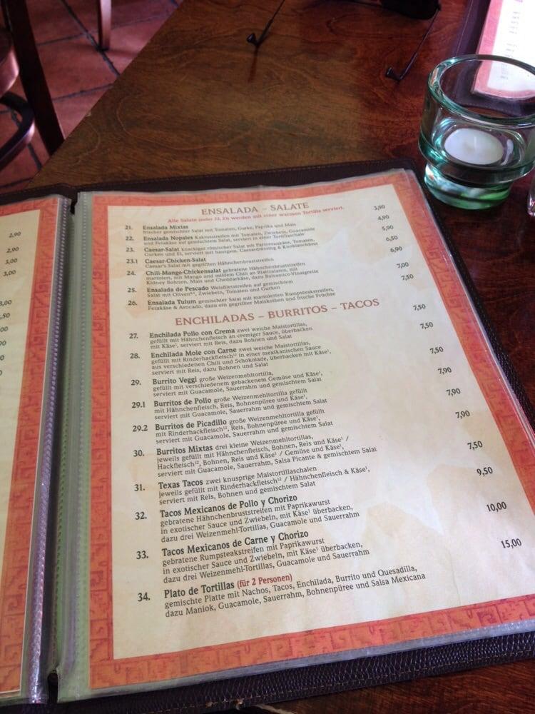 Menu at Tulum Mexican Restaurant, Berlin