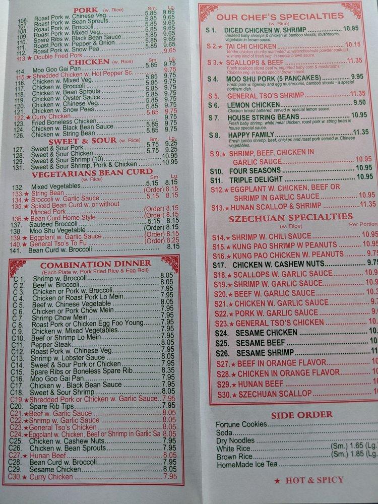 Menu at China Star restaurant, Union