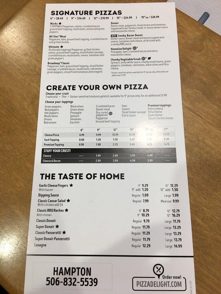 Menu at Pizza Delight pizzeria, Hampton