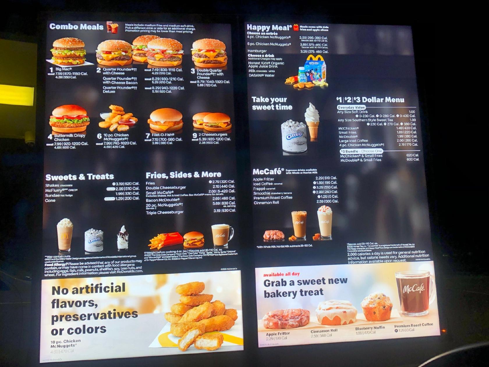 Menu at McDonald's fast food, Apopka, W Orange Blossom Trail
