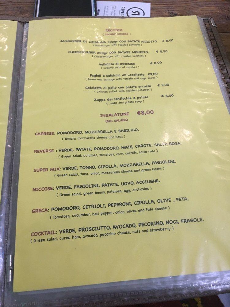 Menu at Reverse Firenze cafeteria, Florence