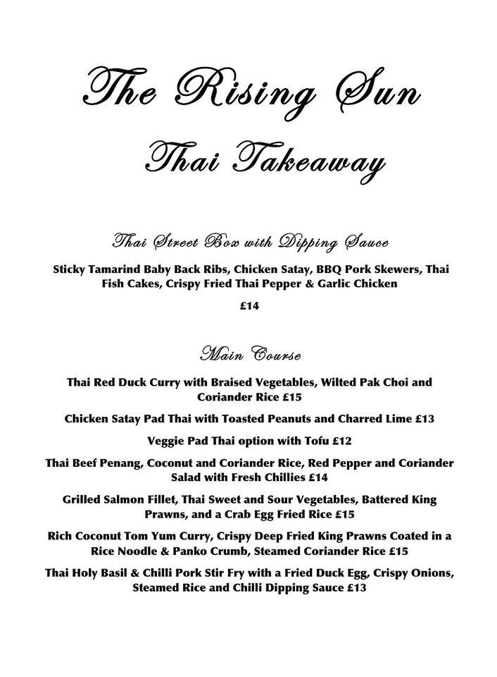 Menu at Rising Sun Coltishall pub & bar, Norwich