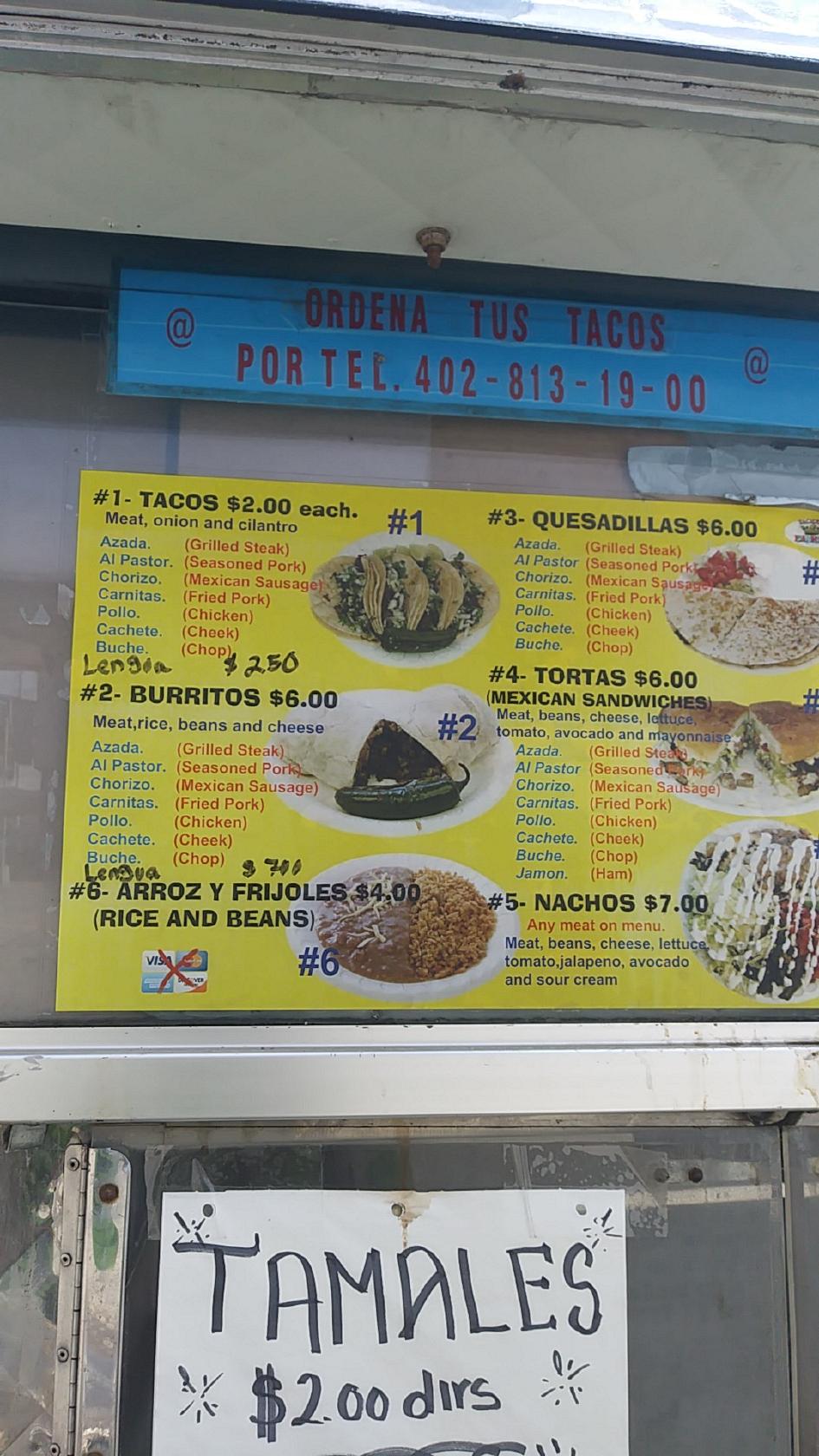 Carta del restaurante Taqueria El Rey Taco Truck, Omaha, 2699 Leavenworth St