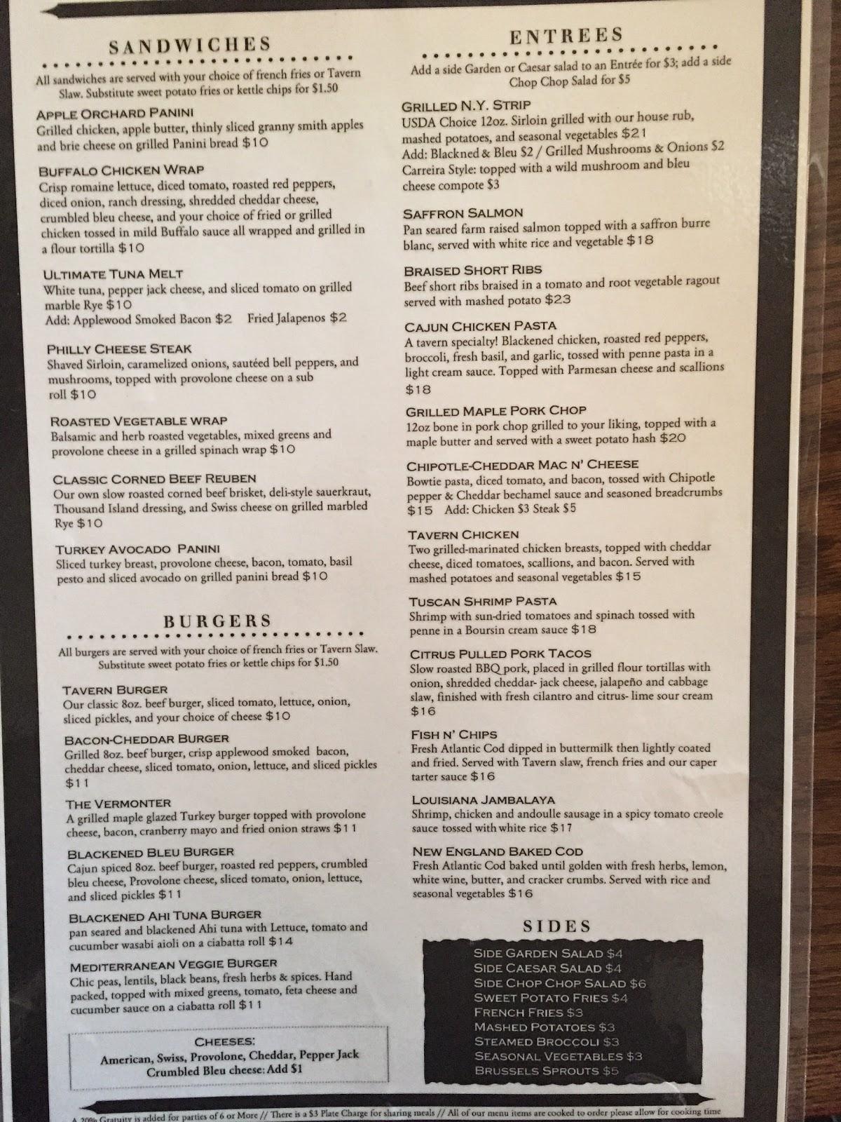 Menu at The Yarde Tavern South Hadley restaurant, South Hadley
