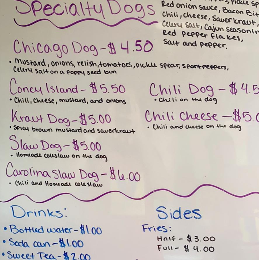 Menu at Uncle Franks Hot Dogs restaurant, Port Charlotte