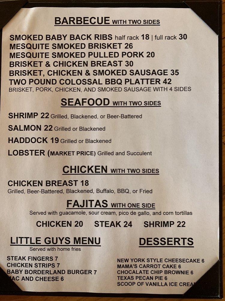 Menu at Borderland Steakhouse, El Paso