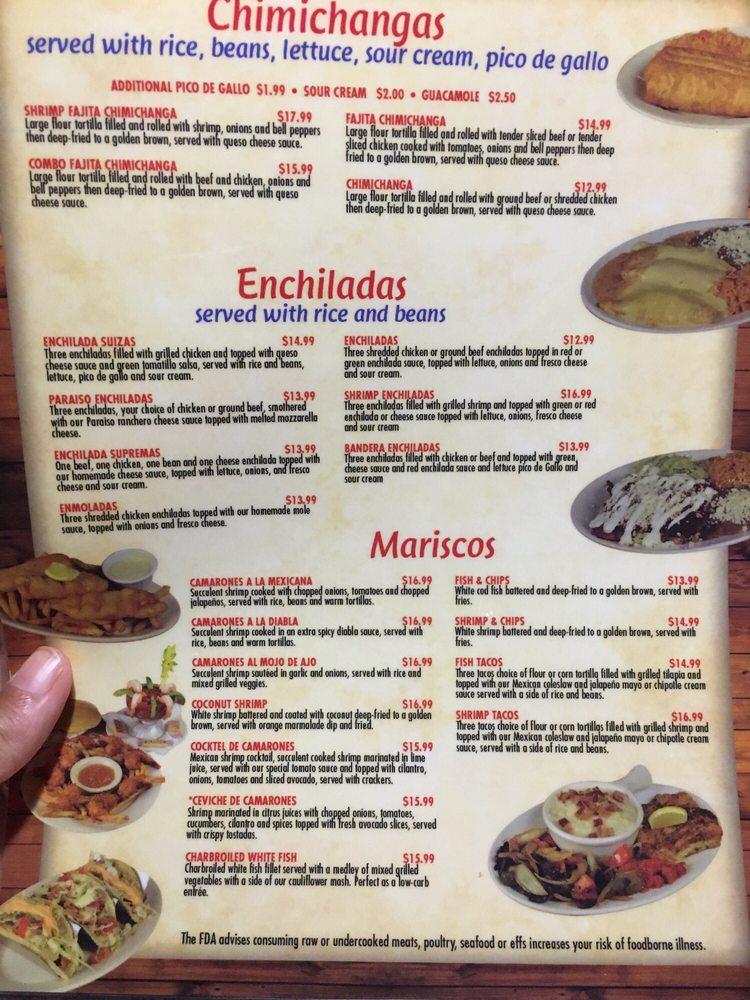 Menu at Paraiso Mexican Grille And Bar, Englewood, Placida Rd