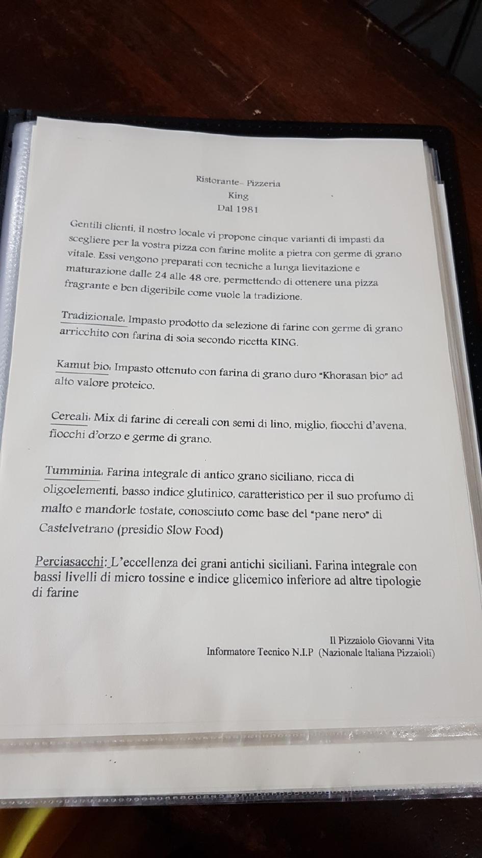 Speisekarte von King Ristorante Pizzeria, Favara