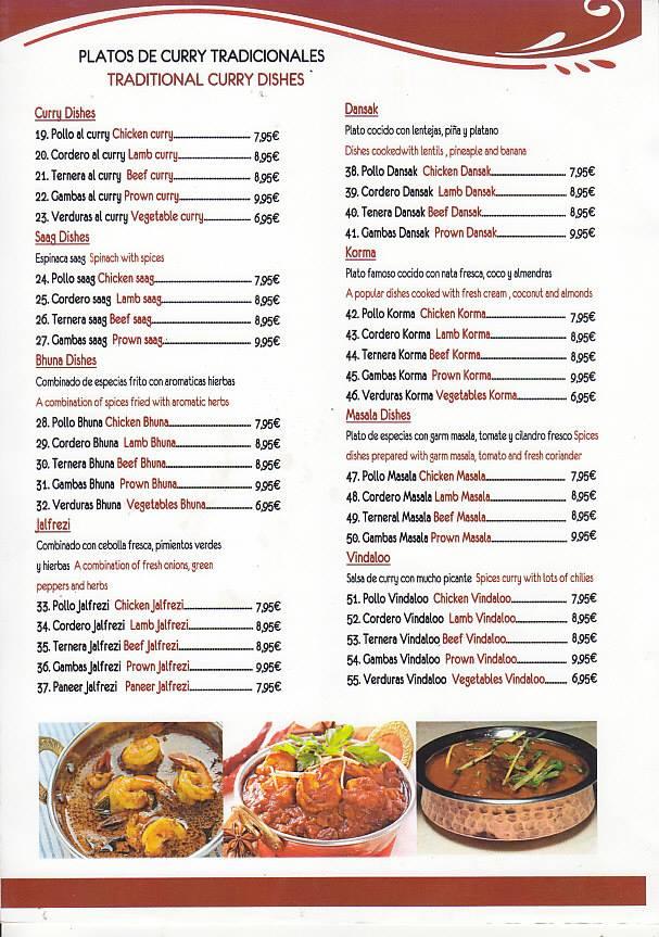 Menu at Kohinoor indian tandoori restaurant, Cala Millor, Carrer Sol