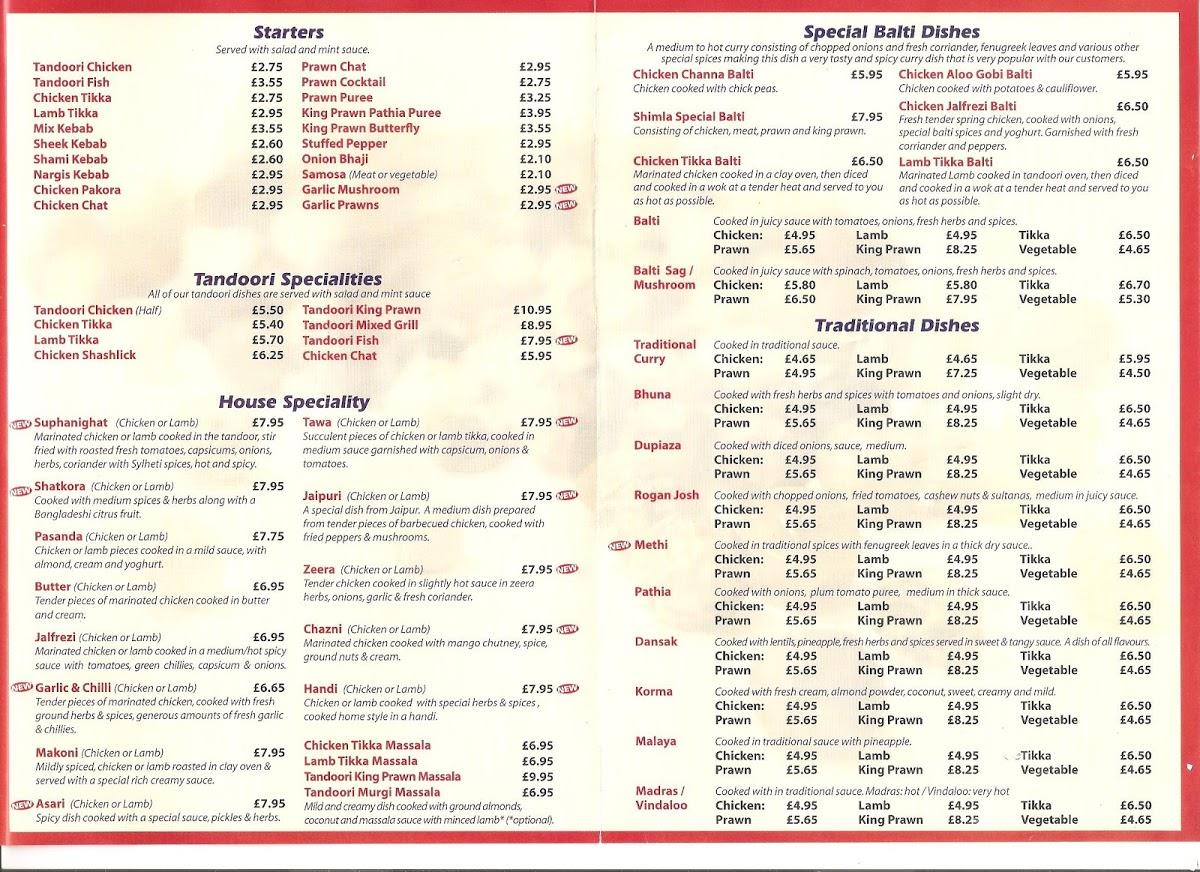 Menu at Shimla Restaurant, Sutton Coldfield, 9 Mere Green Rd