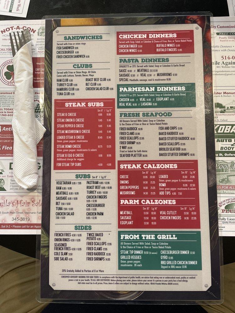 Menu at Village Pizzeria Restaurant & Lounge, Mechanic Falls