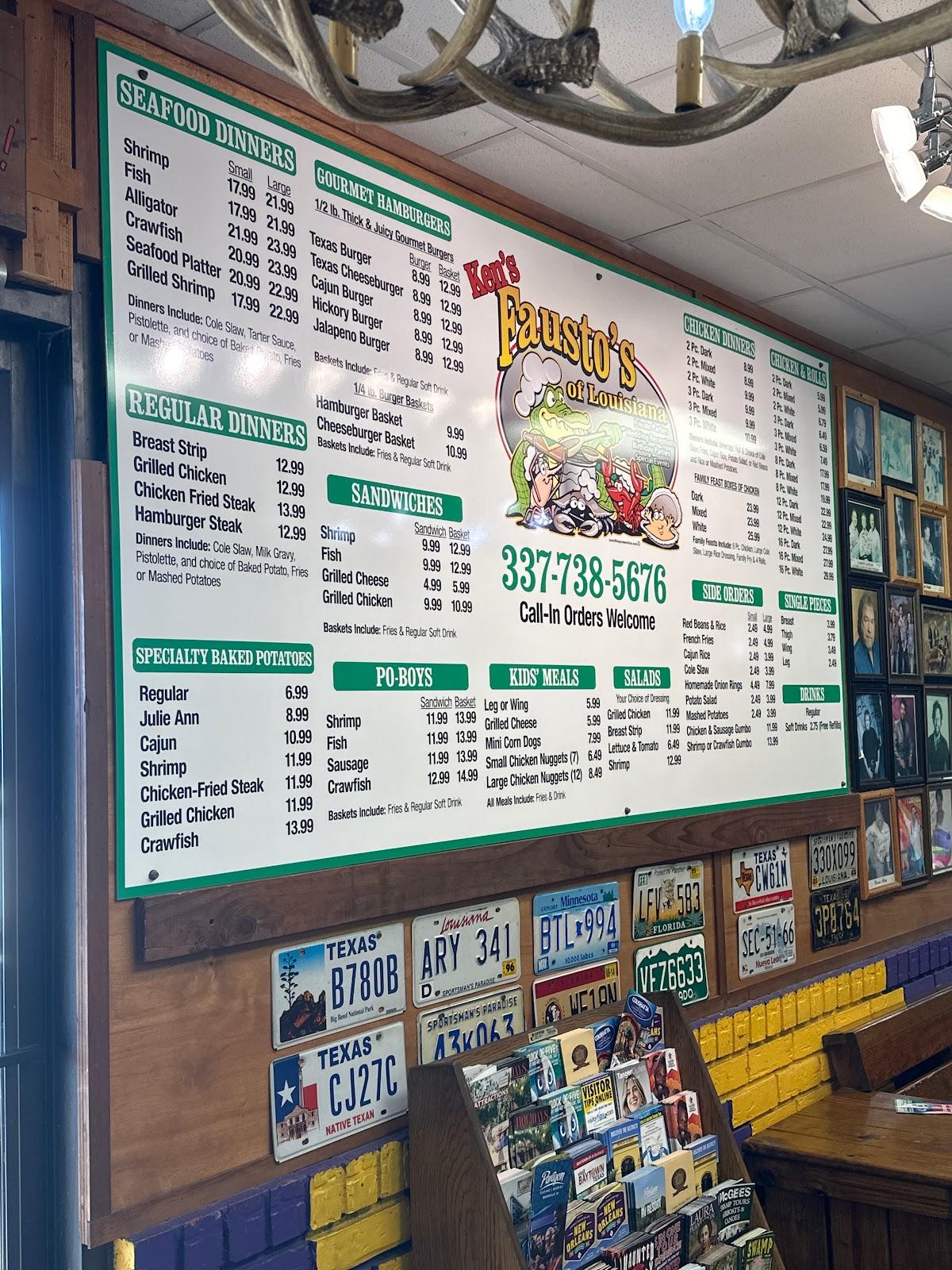 Menu at Fausto's Family Restaurant, Kinder, US165