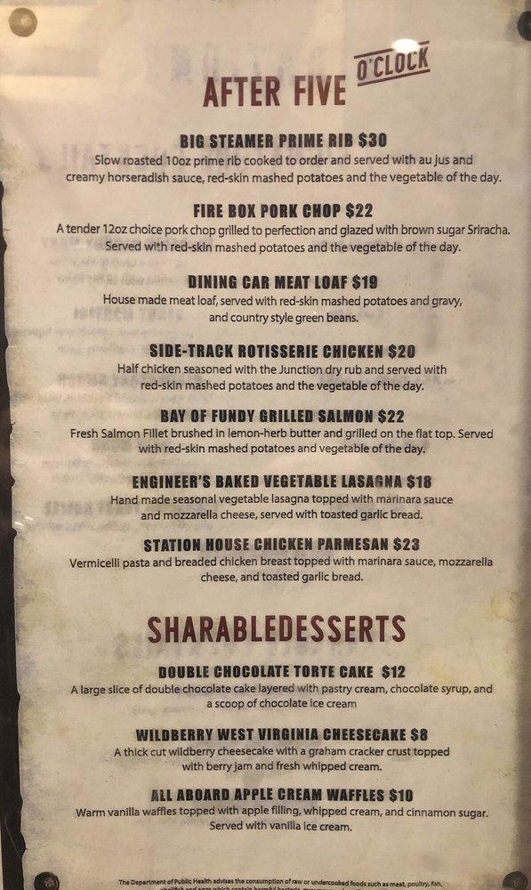 Menu at The Junction Ale House restaurant, Snowshoe, Snowshoe Dr