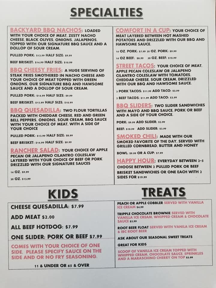 Menu at Backyard BBQ, Kettle Falls, 125 E 3rd Ave