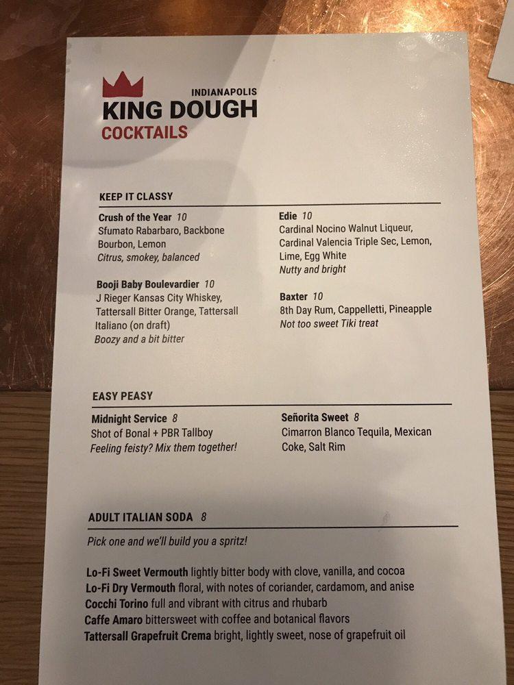 Menu at King Dough pizzeria, Indianapolis