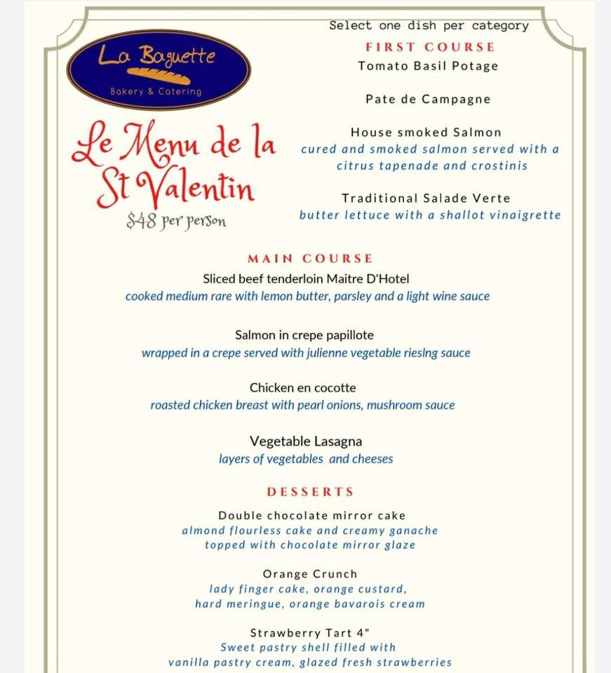 Menu at La Baguette Bakery and Catering, Dover