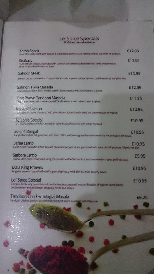 Menu at Le Spice Indian Restaurant And takeaway, Ely