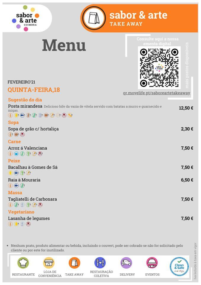 Menu Em Edif Cio Sabor E Arte Restaurante Coimbra