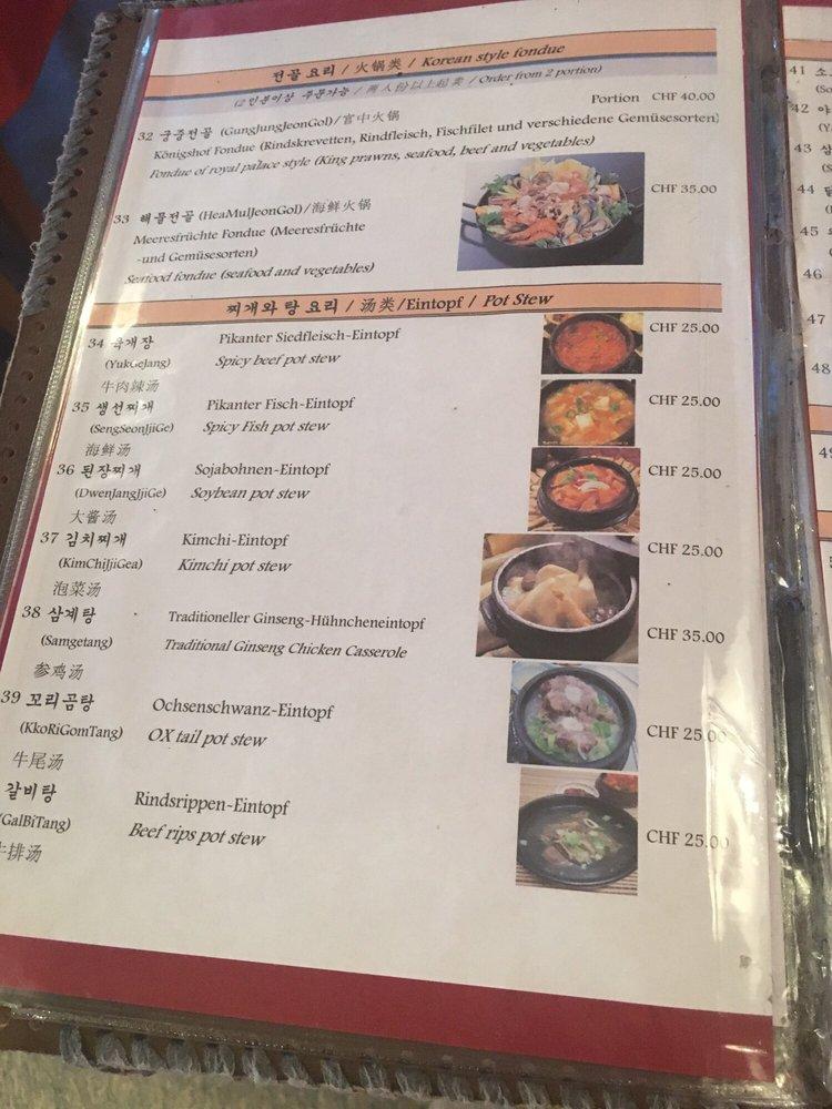 Menu da Restaurant Kangchon, Interlaken