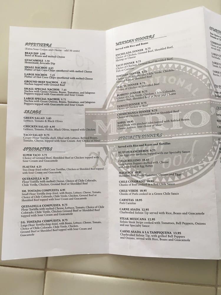 Menu at Mario's Traditional Mexican Food restaurant, Chowchilla