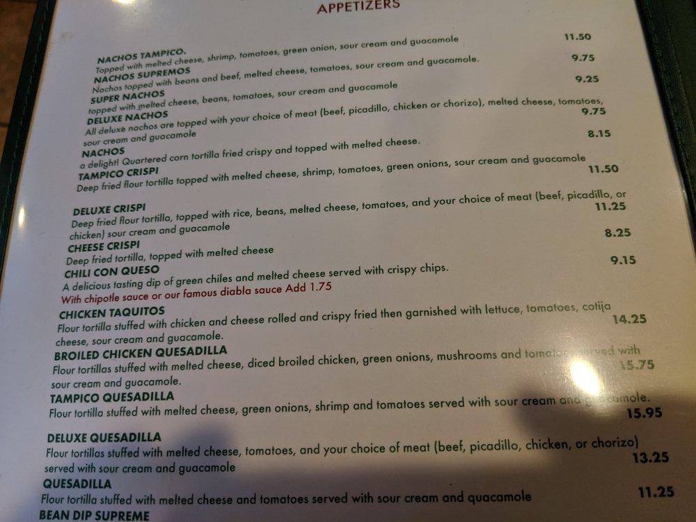 Menu at Tampico Mexican Restaurant, Everett