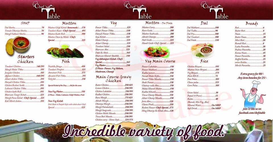Menu at Chef's TABLE, Delhi, J Block