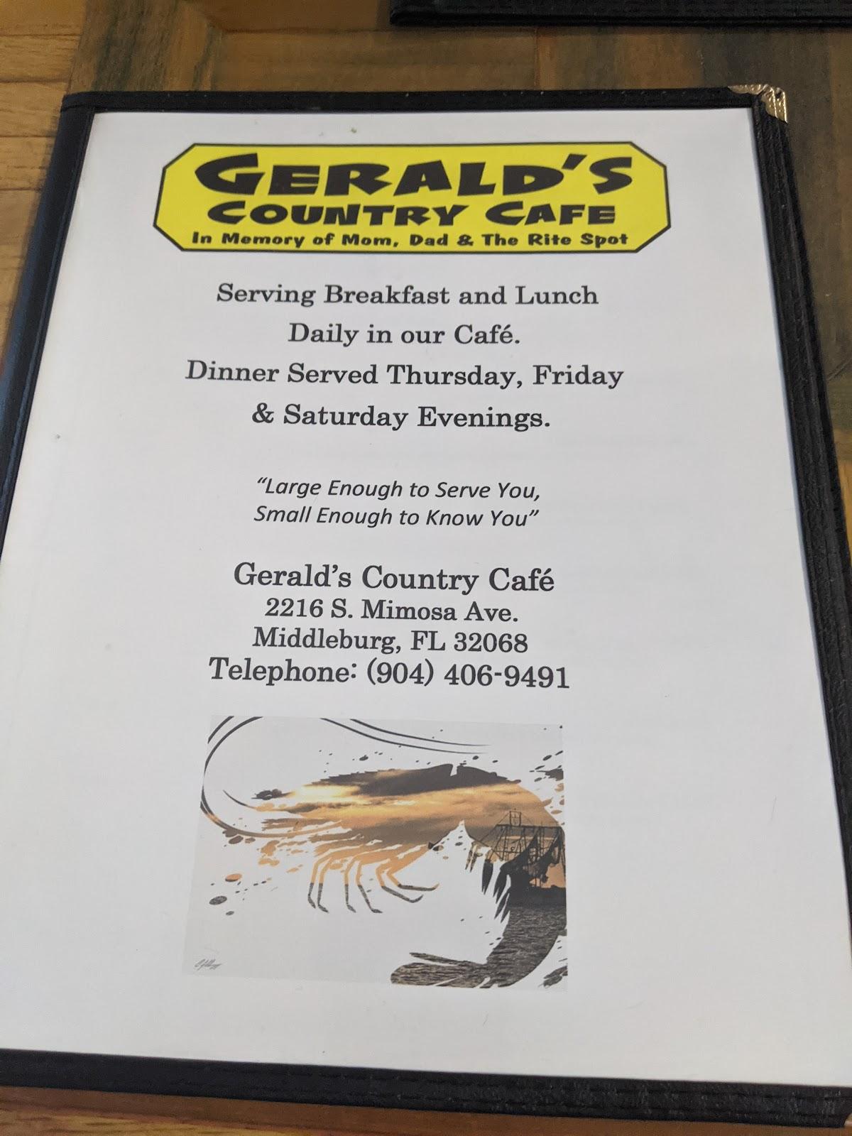 Menu at Gerald’s cafe, Middleburg