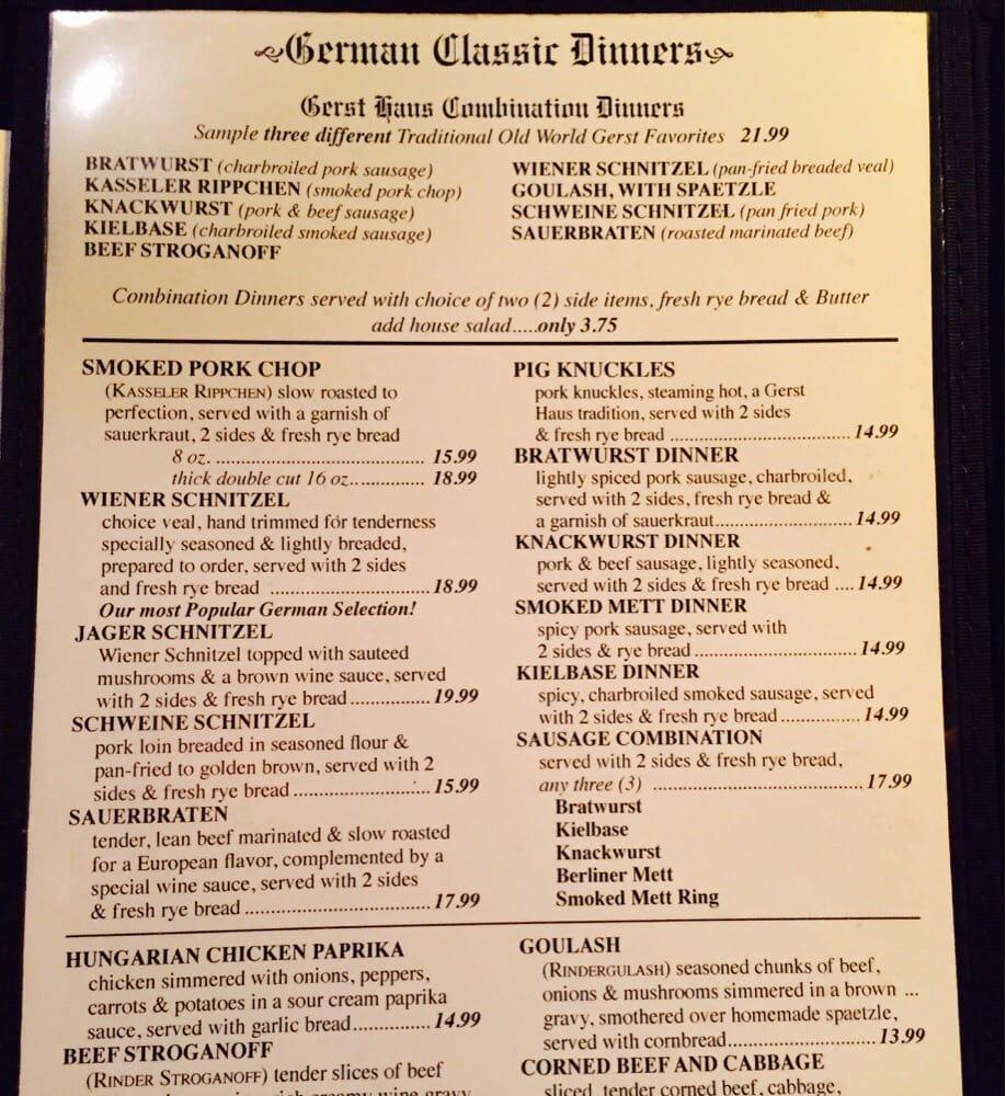 Menu at Gerst Bavarian Haus pub & bar, Evansville