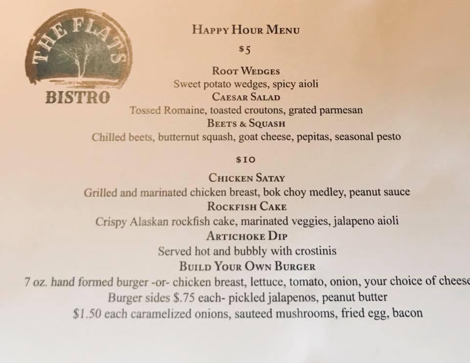 Menu at The Flats Bistro restaurant, Kenai, Kalifornsky Beach Rd