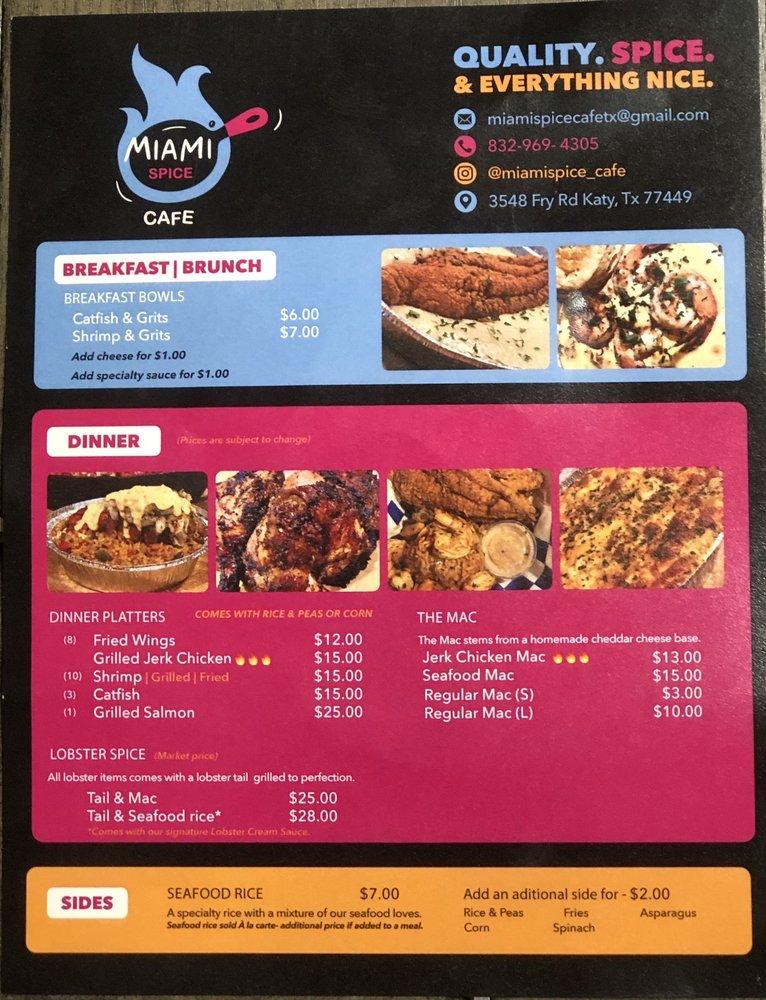 Menu at Miami Spice Cafe, Houston