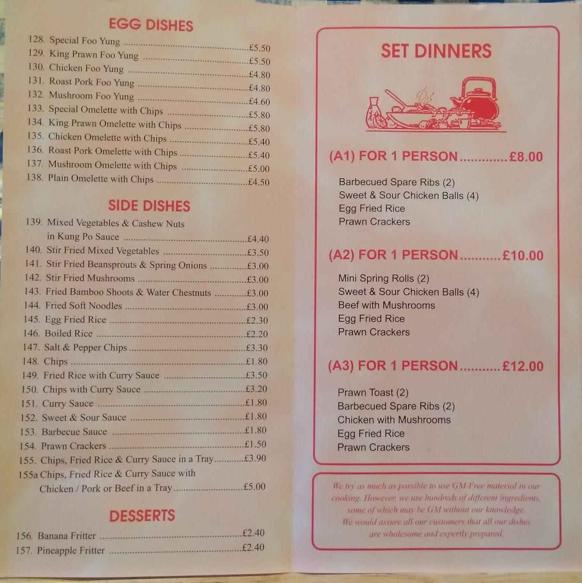 Menu at Bamboo Garden Chinese Takeaway fast food, Birmingham