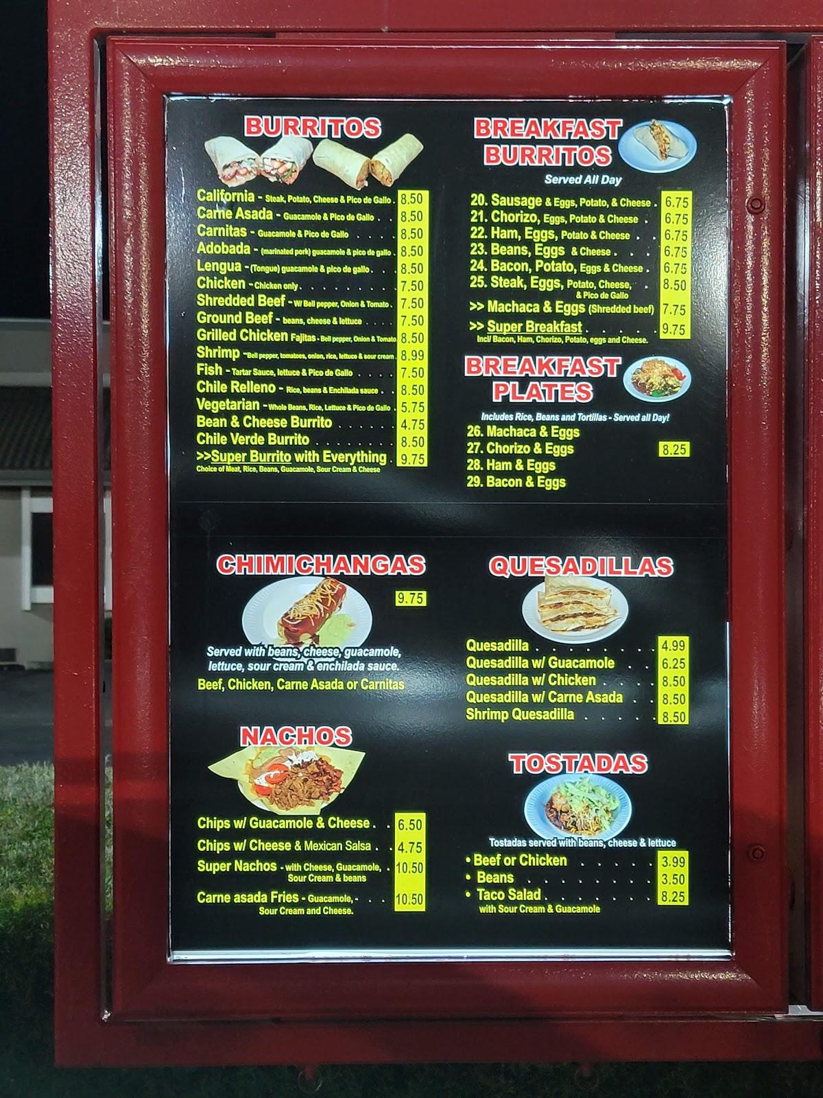 Menu at California Burrito restaurant, Fairfield