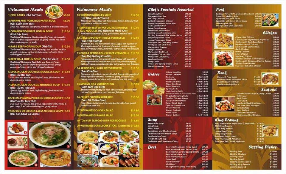 Menu at Emerald Chinese and Vietnamese Restaurant, Busselton