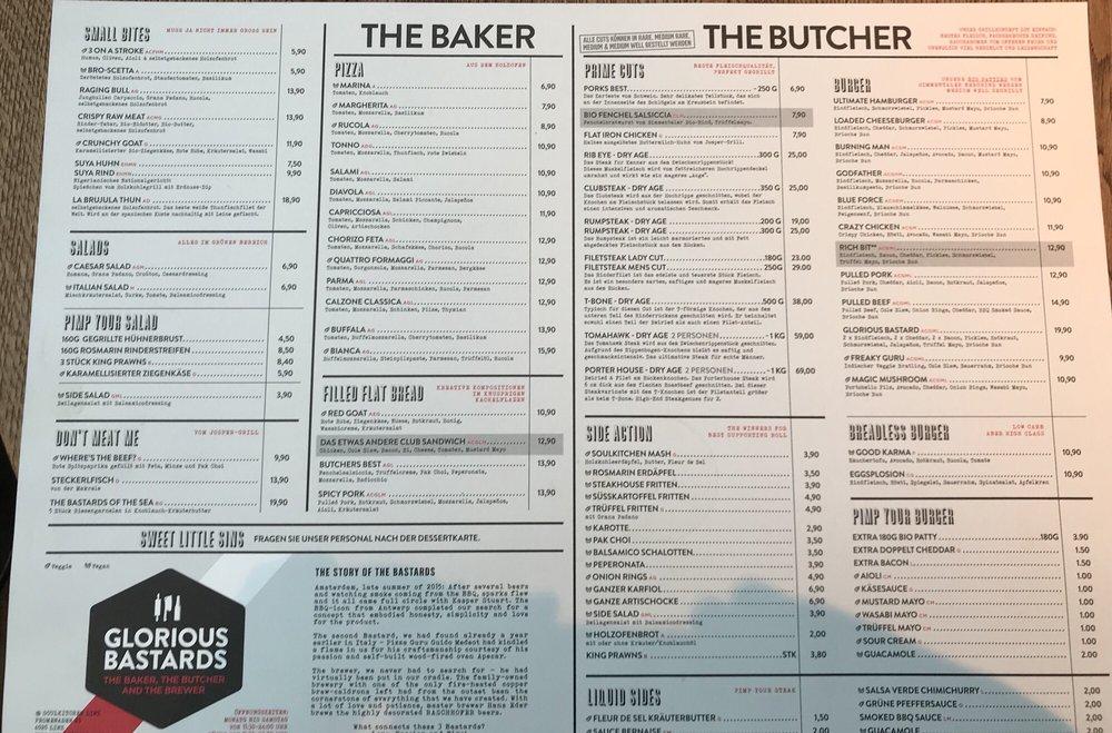 Menu at Glorious Bastards steakhouse, Linz