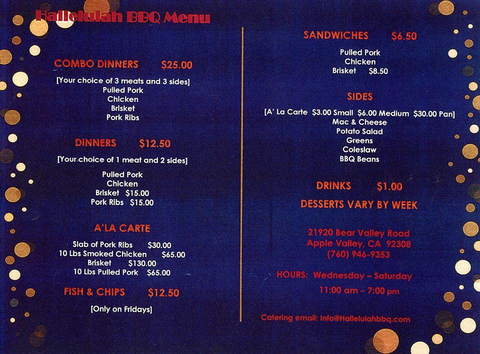 Menu At Halleluiah BBQ Apple Valley Bear Valley Rd menu-at-halleluiah-bbq-apple-valley-bear-valley-rd
