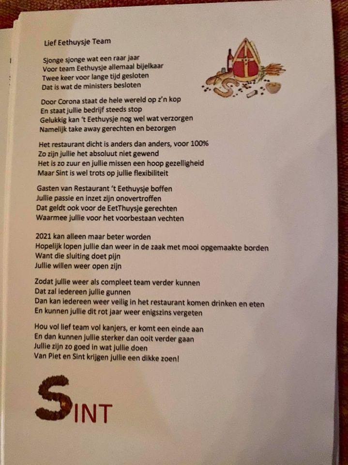 Menu at Restaurant 't Eethuysje, Castricum