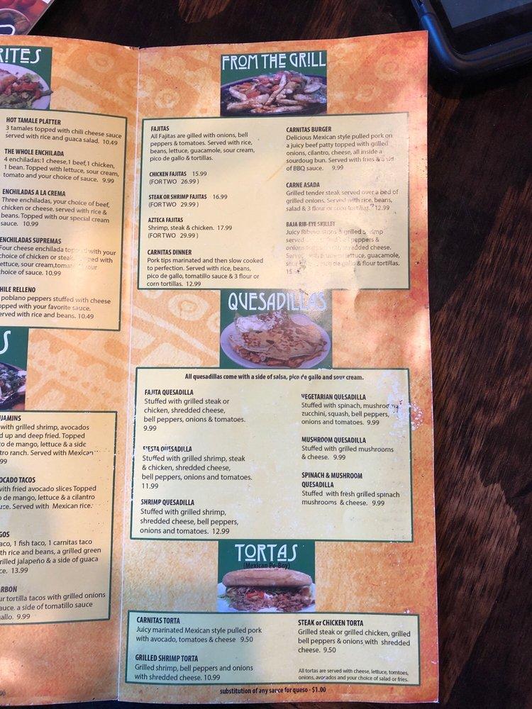 Menu at Avocado’s restaurant, Bay Saint Louis