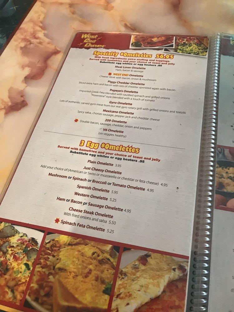 Menu at West End Diner restaurant, Brodheadsville, US209