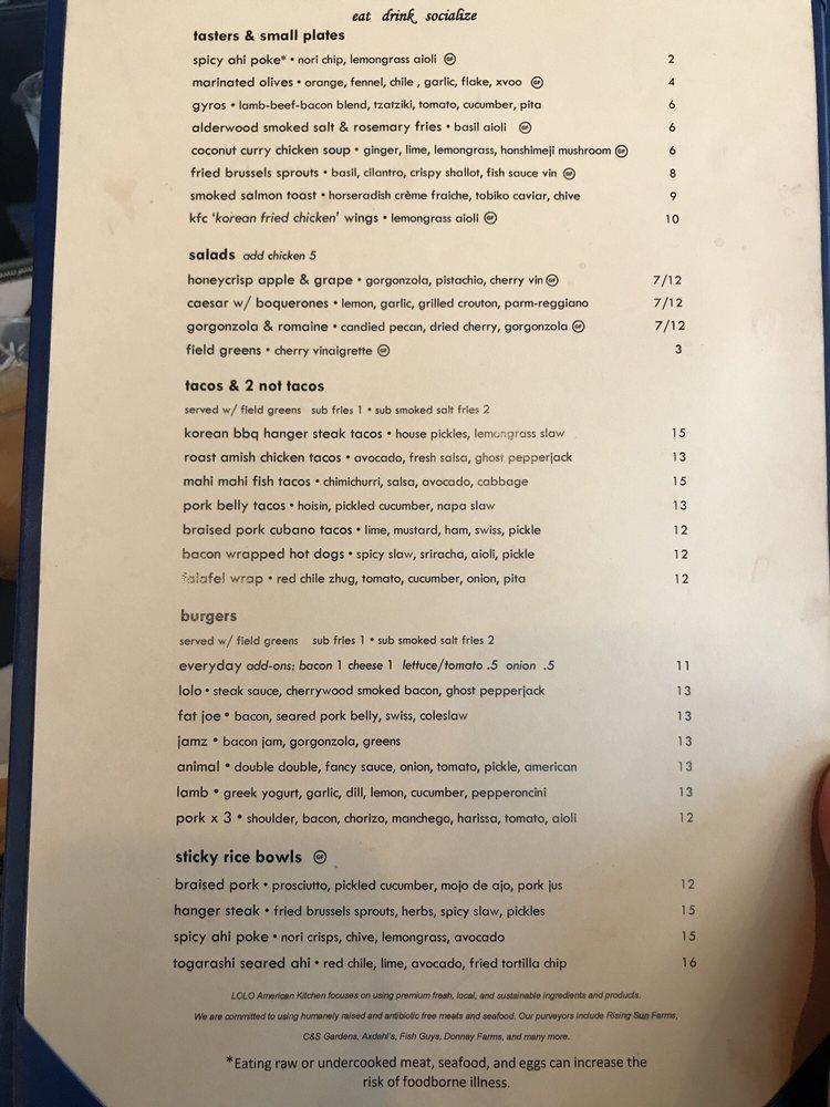 Menu at LoLo American Kitchen & Craft Bar Hudson, Hudson