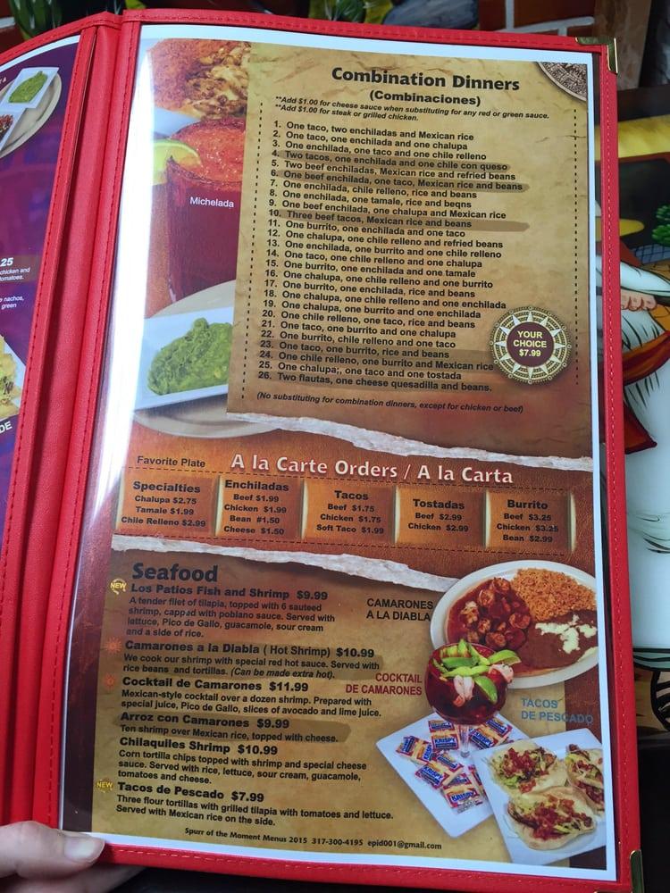 Menu at Los Patios restaurant, Indianapolis, 5051 Kentucky Ave