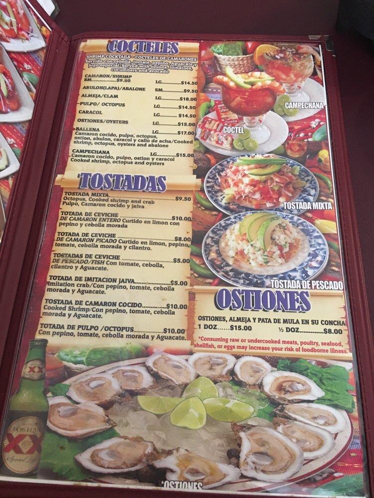 Menu at Playas De Nayarit restaurant, El Monte