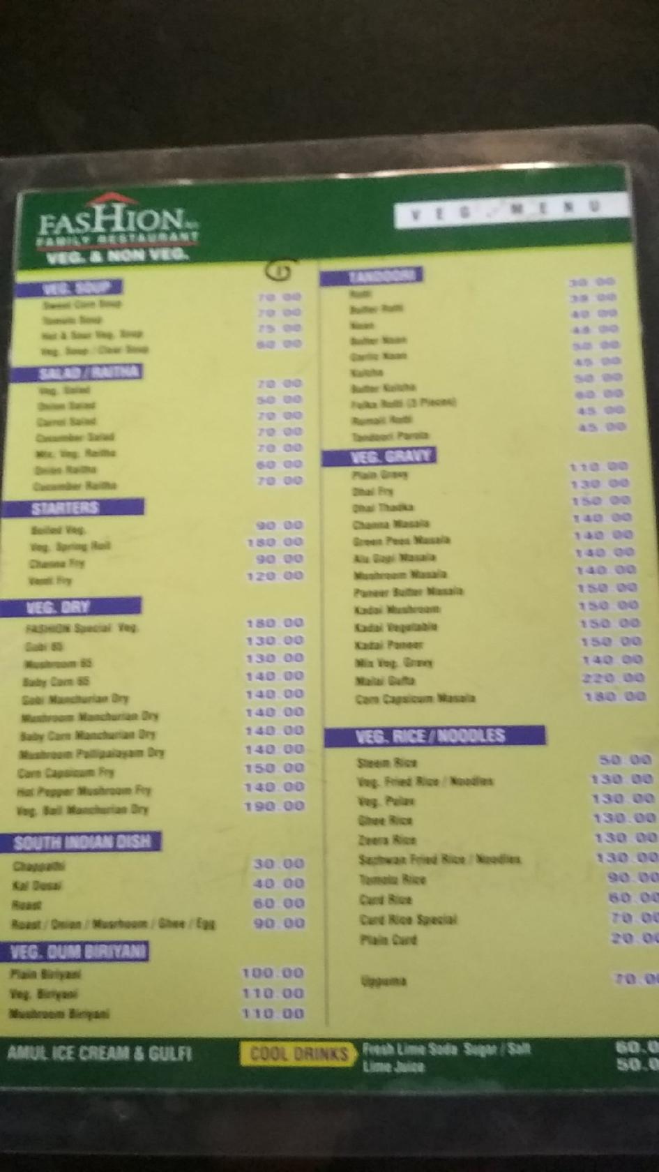 Fashion Restaurant menu