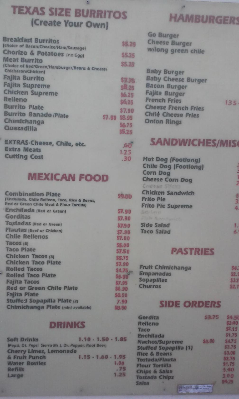 Go burger deals menu las cruces