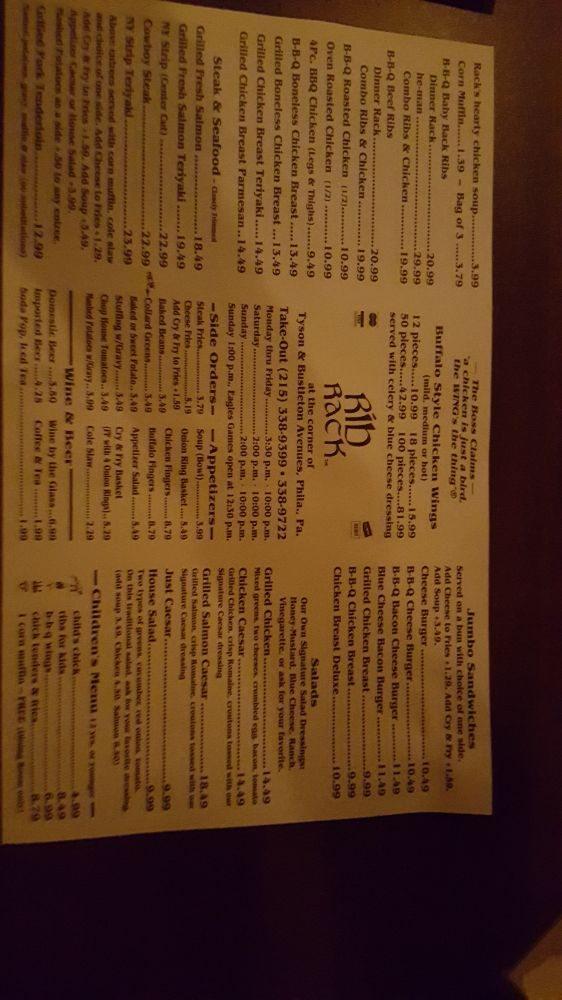 Menu at Rib Rack BBQ, Philadelphia