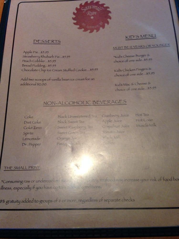 Menu at Sawmill Run Restaurant, Mount Lemmon