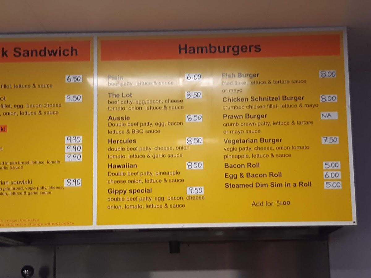 Menu at Gippy Fish N Chips restaurant, Drouin